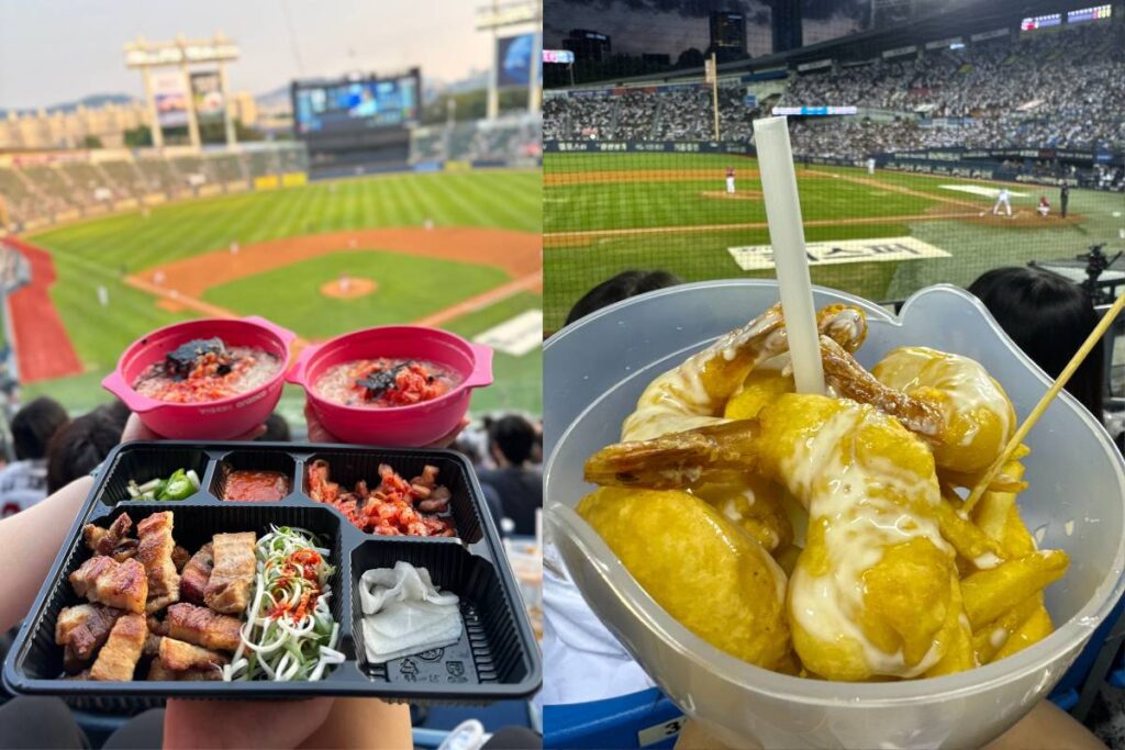 baseball food and drinks at a Korean stadium during a live game