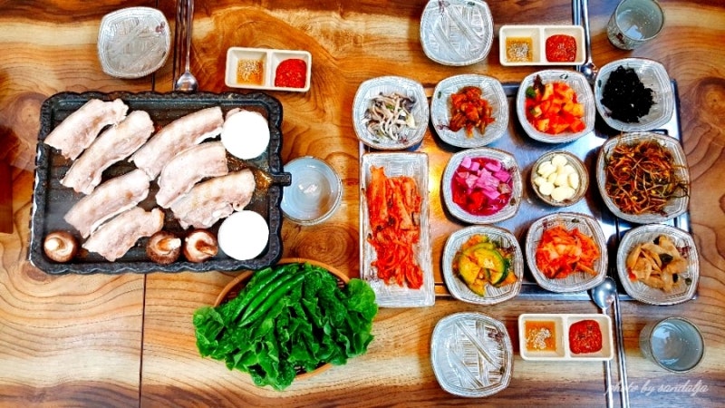 Small side dishes served at a Korean BBQ restaurant in Korea